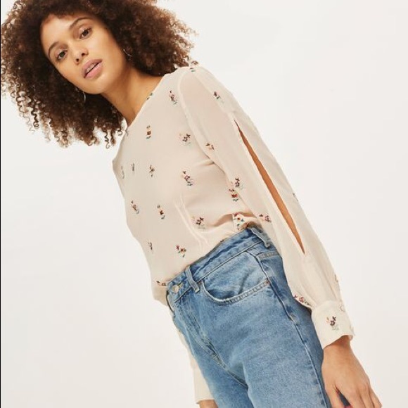Topshop Tops - Topshop Embroidered Flower Blouse